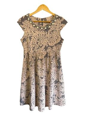 THYME MATERNITY| EUC Maternity Babydoll Dress jewelled neckline floral/lace look